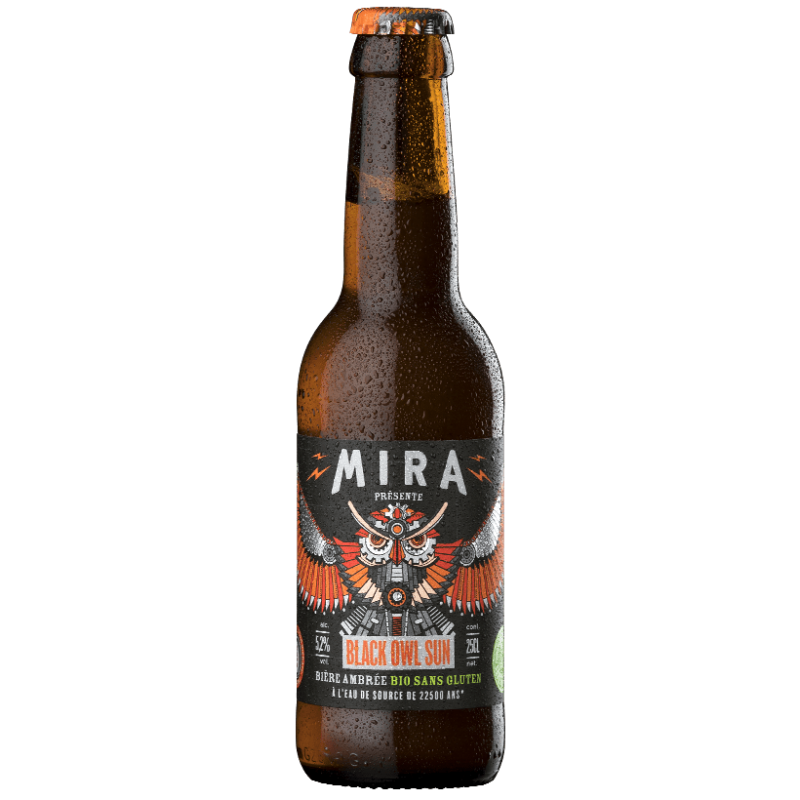 Bière ambrée Black Owl Sun bio sans gluten Mira packshot
